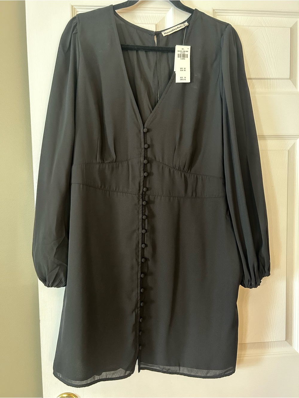 Abercrombie & Fitch Black Long-Sleeve Mini Dress with Button Front - Picture 6 of 7